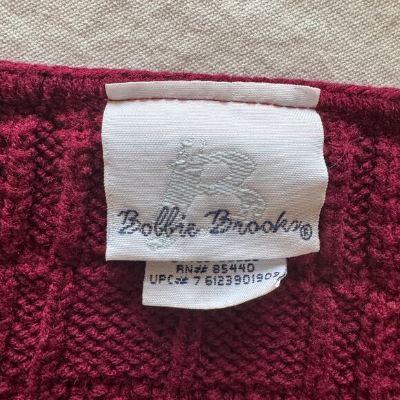 VTG Women Knit Sweater S Textured Cherry Burgundy Boxy Blouse Bobbie Brooks Fall - Picture 3 of 13